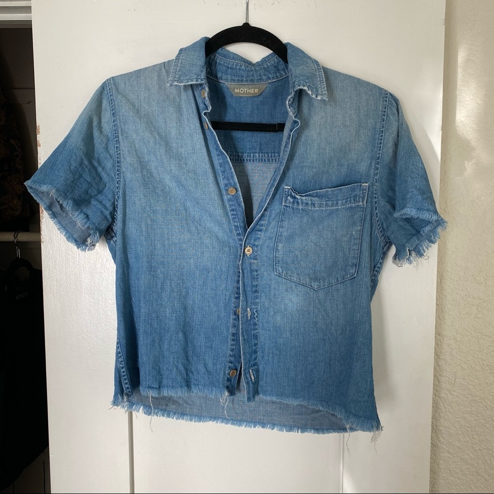 Mother denim crop button up short sleeve shirt